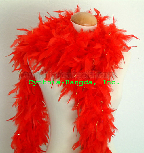 Red w/ Gold Tinsel 65 Grams Chandelle Feather Boa Dance Party Halloween Costume