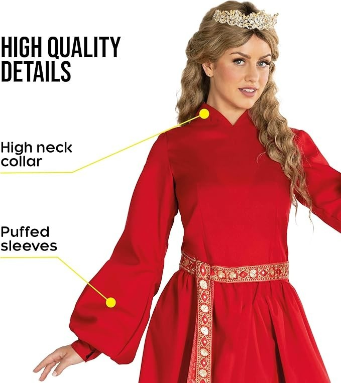 Women`s Buttercup Costume Red Princess Bride Peasant Dress Halloween S – 3XL
