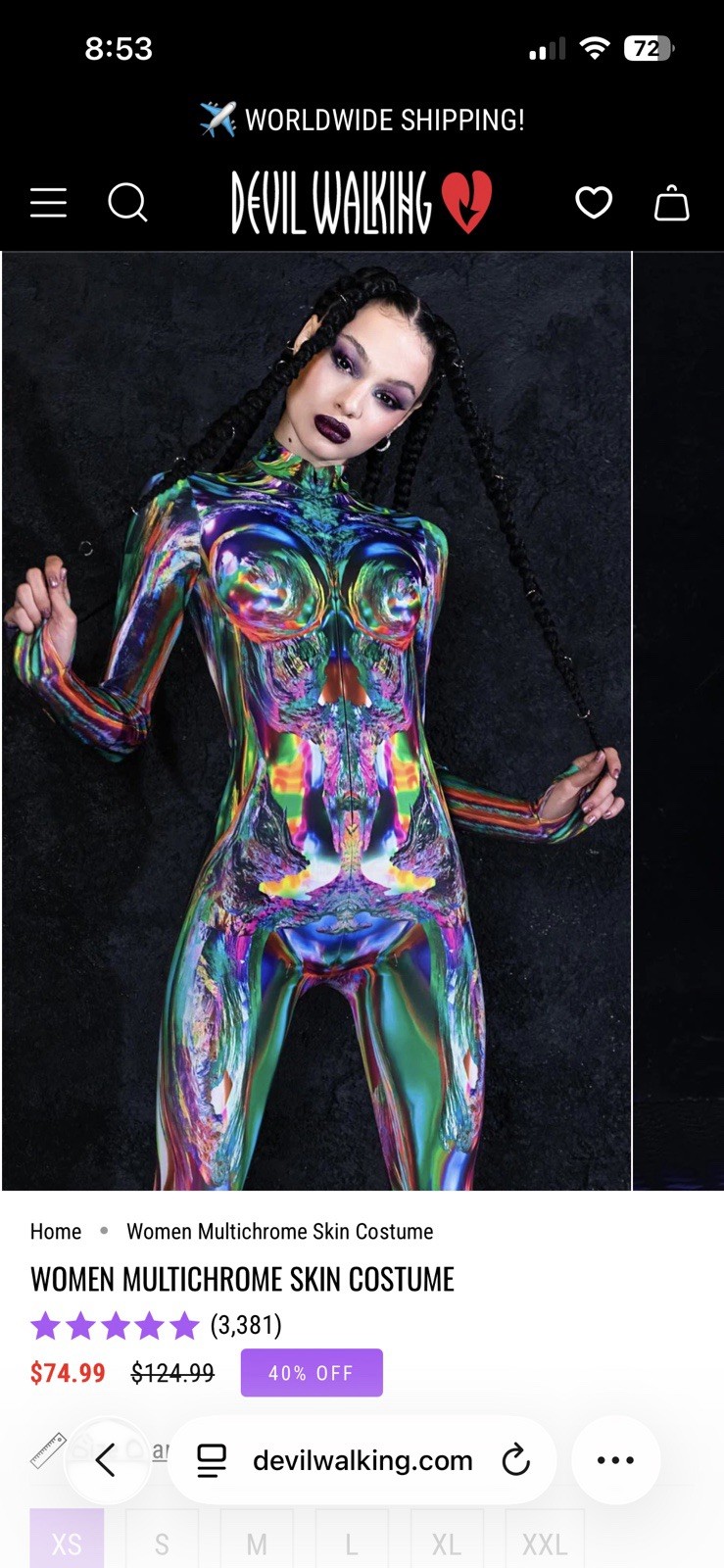Devil Walking Multichrome Skin Costume XS Stretch Cosplay Outfit
