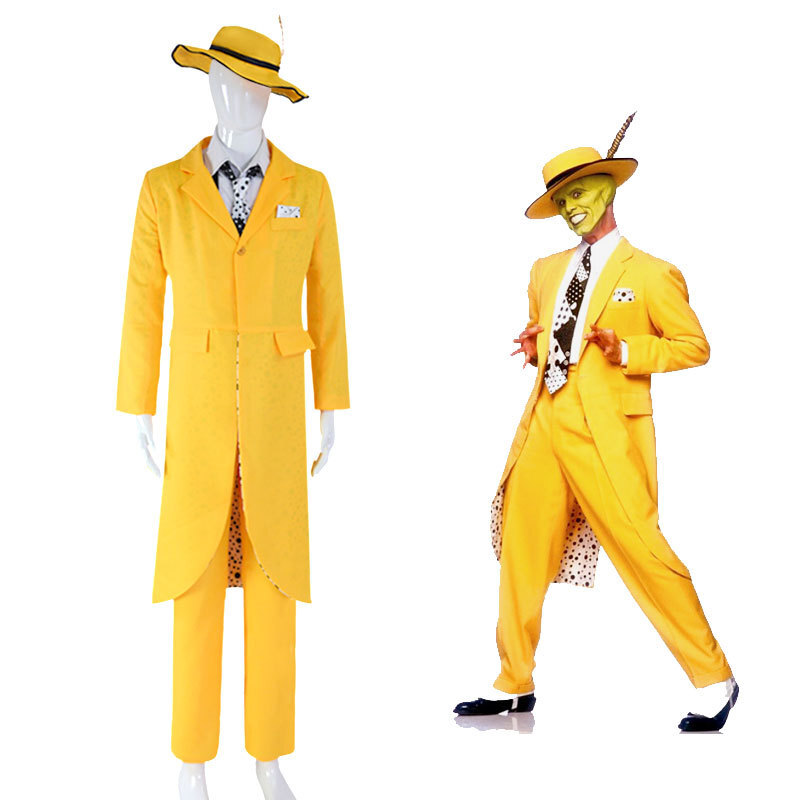 The Mask Jimcarrey Cosplay Costume Outfit Men’s Uniform Yellow Suit Halloween
