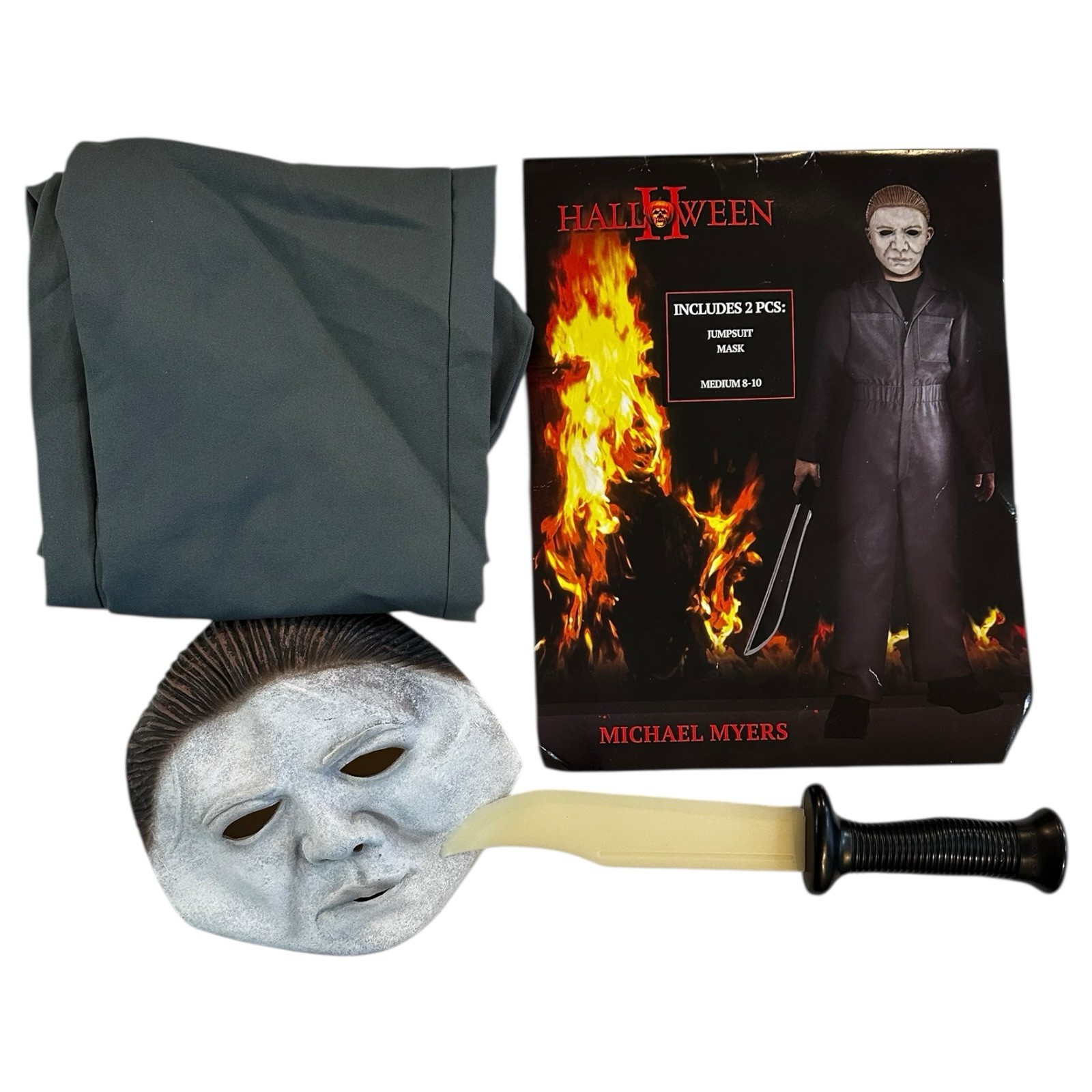 Halloween Michael Myers Jumpsuit & Mask Costume Youth M 8-10 With GTID Knife