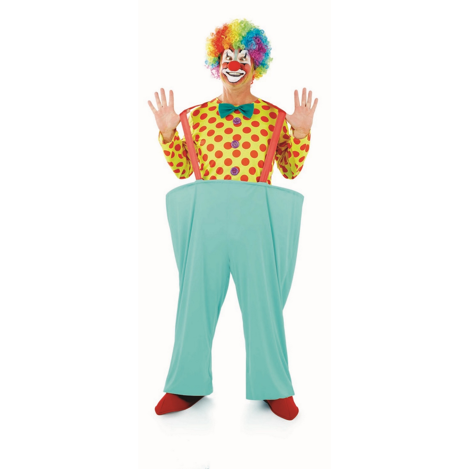 Mens Circus Clown Costume + Wig Nose M L XL Adult Funny Halloween Fancy Dress