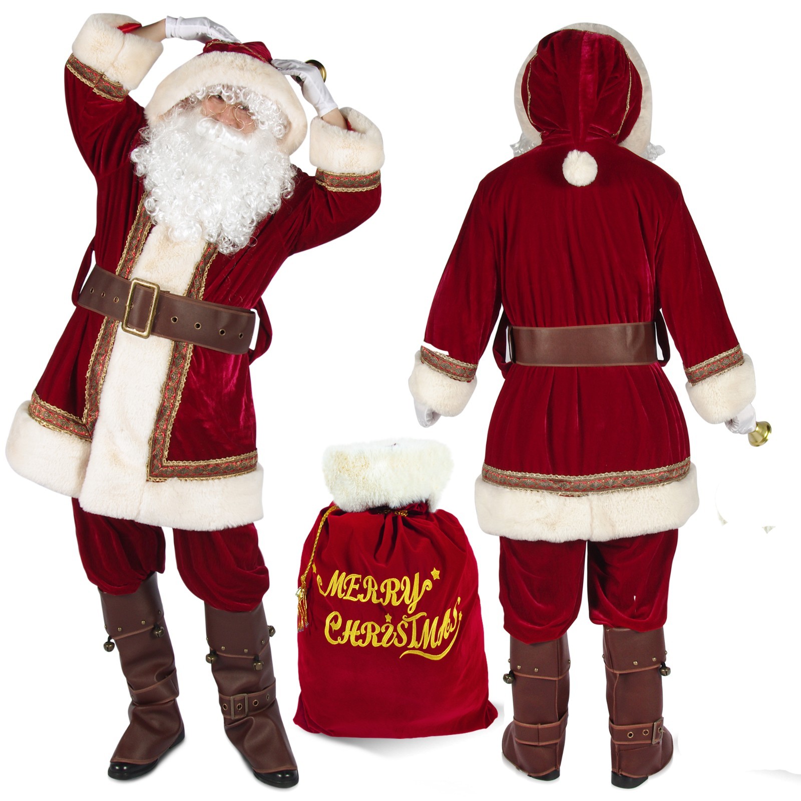 Santa Claus Costume for 10pcs Men Deluxe Professional Santa Suit Adults Set