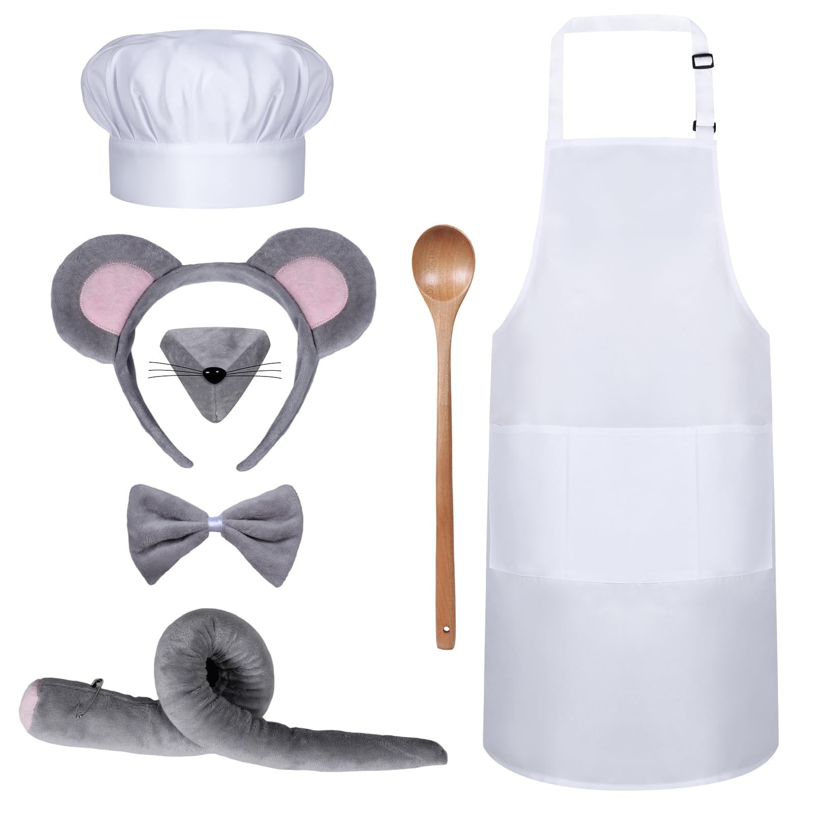 7 PCS Chef Mouse Costume Set Couple Role Play Outfit Hat Ears Tail Halloween