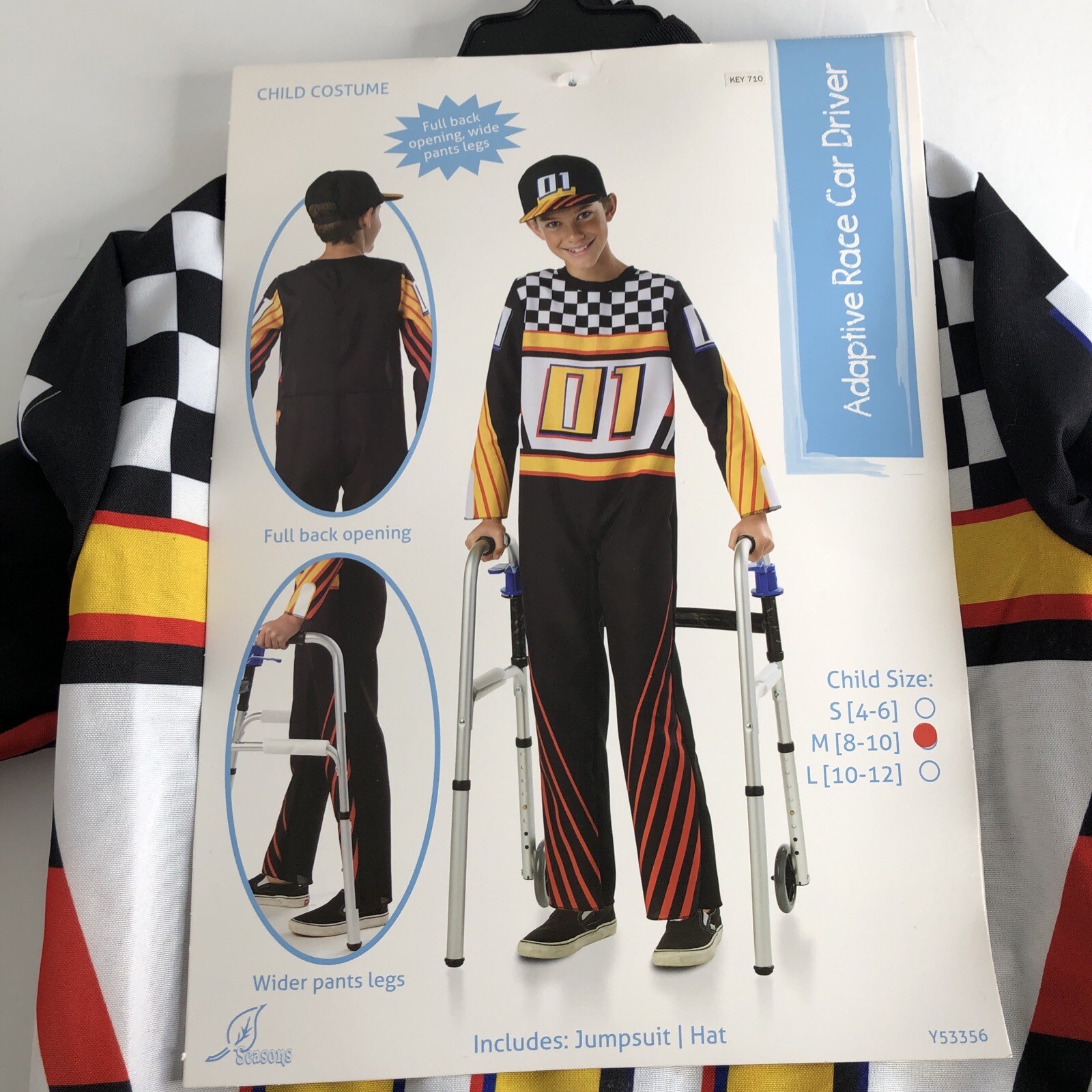 RACE CAR DRIVER Suit Hat Halloween Costume Size Med 8/10 Adaptive NWT Black Red