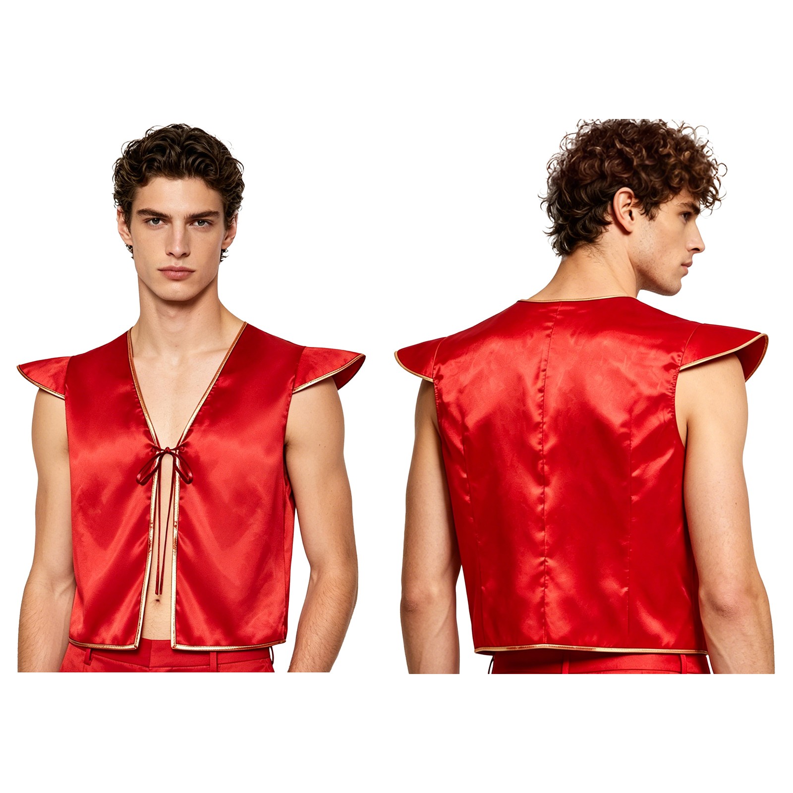 US Mens Gold Vest Arabian Prince Stage Costume Arabic Halloween Performance Vest