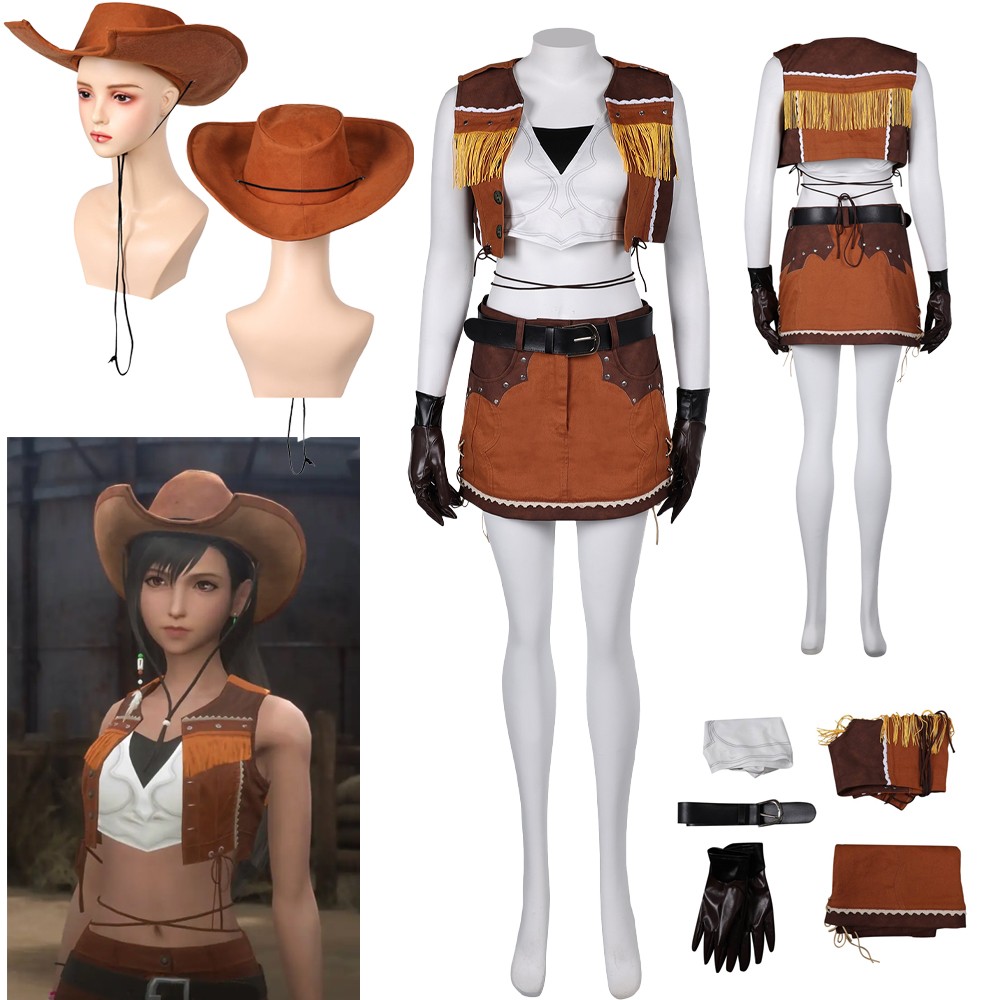 FF Tifa Lockhart Cowboy Suit Cosplay Costume Women Halloween Carnival Outfit