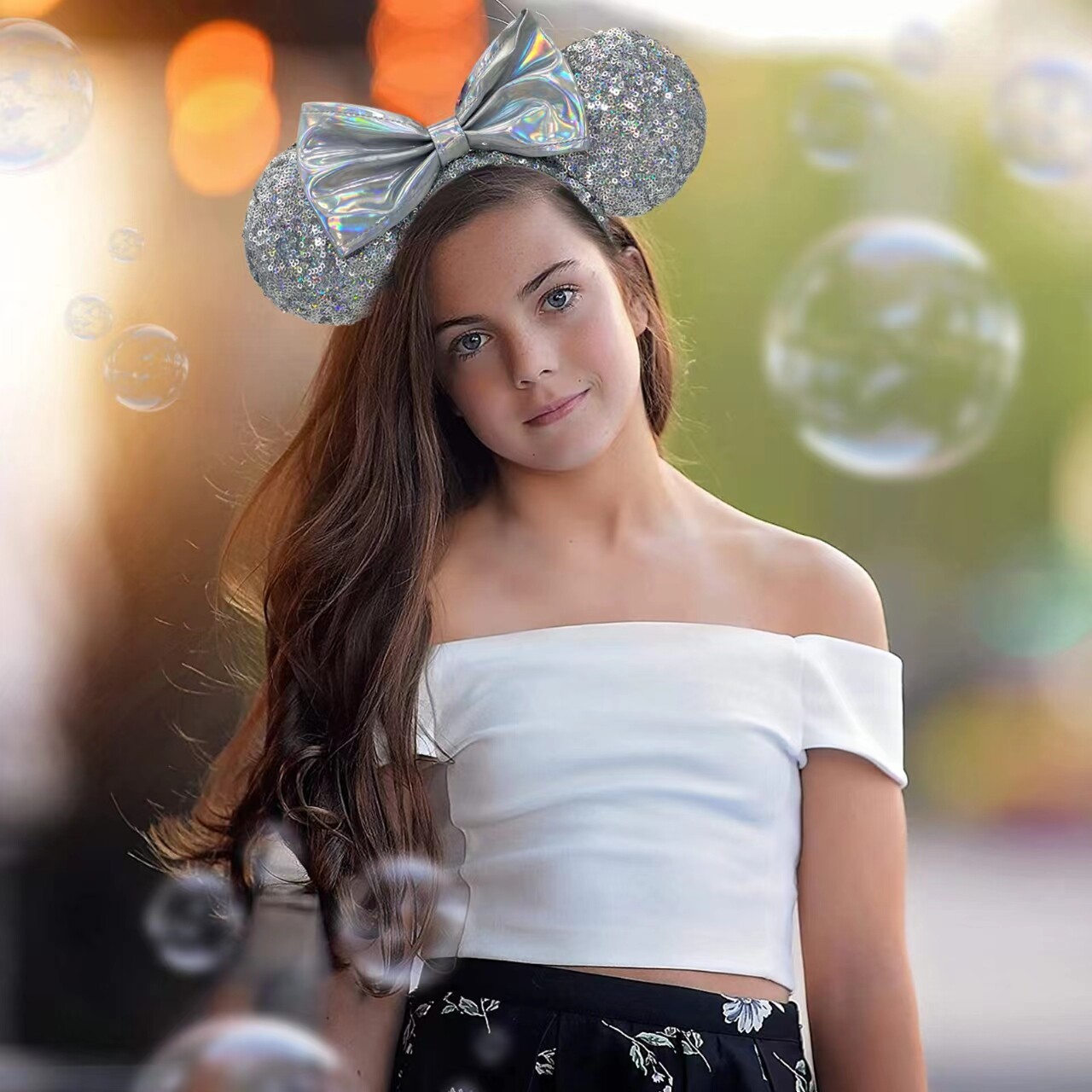 Silver Minnie Mouse Ears Cinderella Magic Mirror DisneyParks Bow Headband Gift