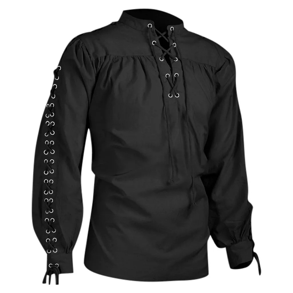 Shirts Men Costume Gothic Clothes Men Vintage Shirt Ruffle Neckline