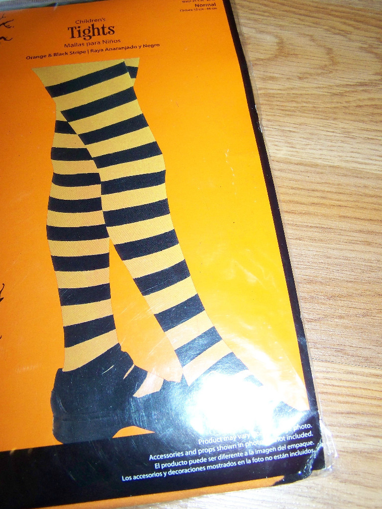 Child Size Regular Waist 21.5-26″ Black & Orange Stripe Tights Witch Costume New