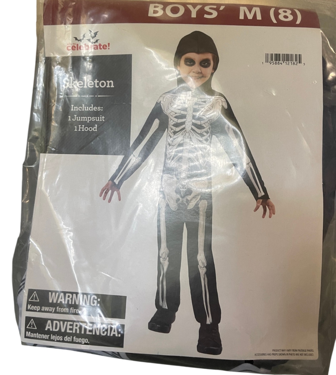 Way To Celebrate Boys’ Size Medium (8) Skeleton Halloween Costume NEW