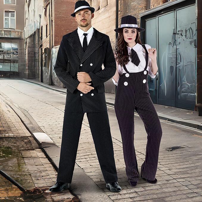 Mens 20s Gangster Costume Adult 1920 Pinstripe Mafia Mob Suit Halloween M L XL