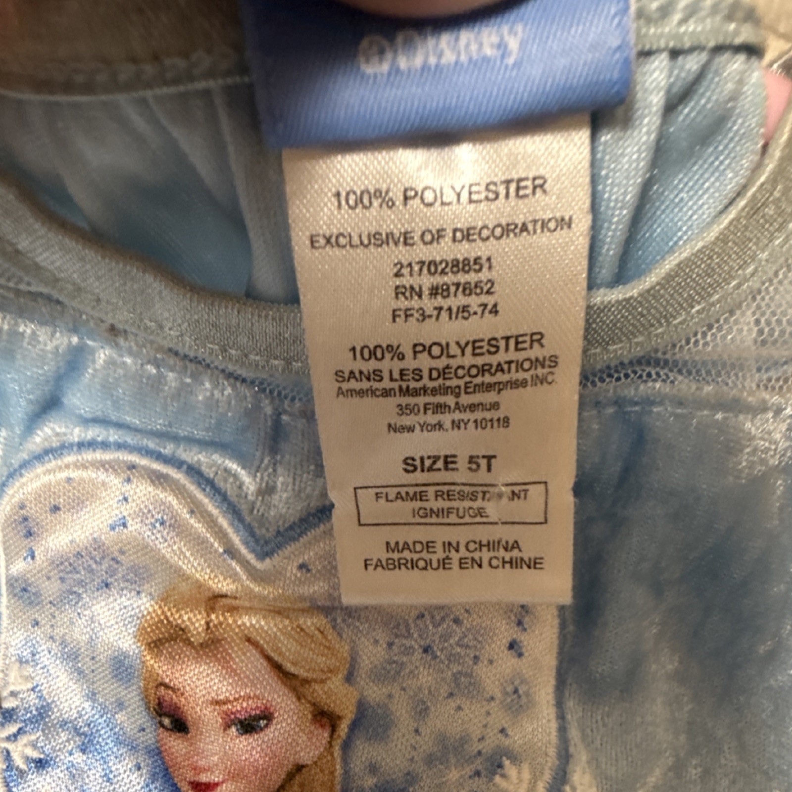 Disney Frozen Elsa Costume Dress 5T Blue White 100% Polyester Flame Resistant