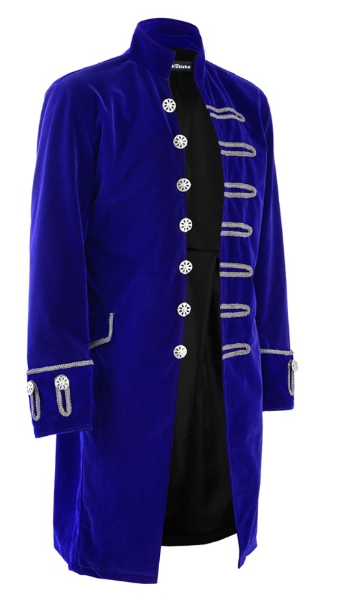 Handmade Renaissance Men’s Velvet Goth Steampunk Victorian Frock Coat/Blue