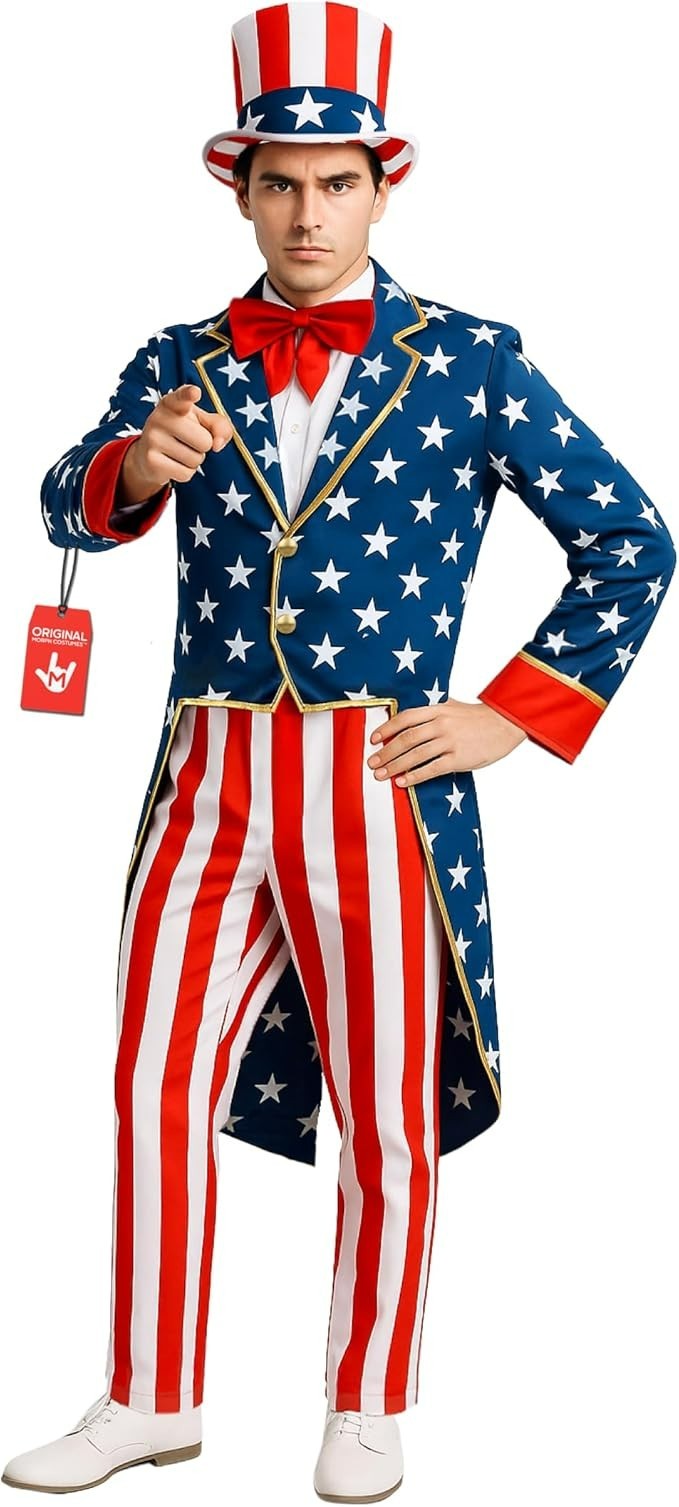 Morph Uncle Sam Costume Adult Patriotic USA American Flag Suit M-XXL 4th of July