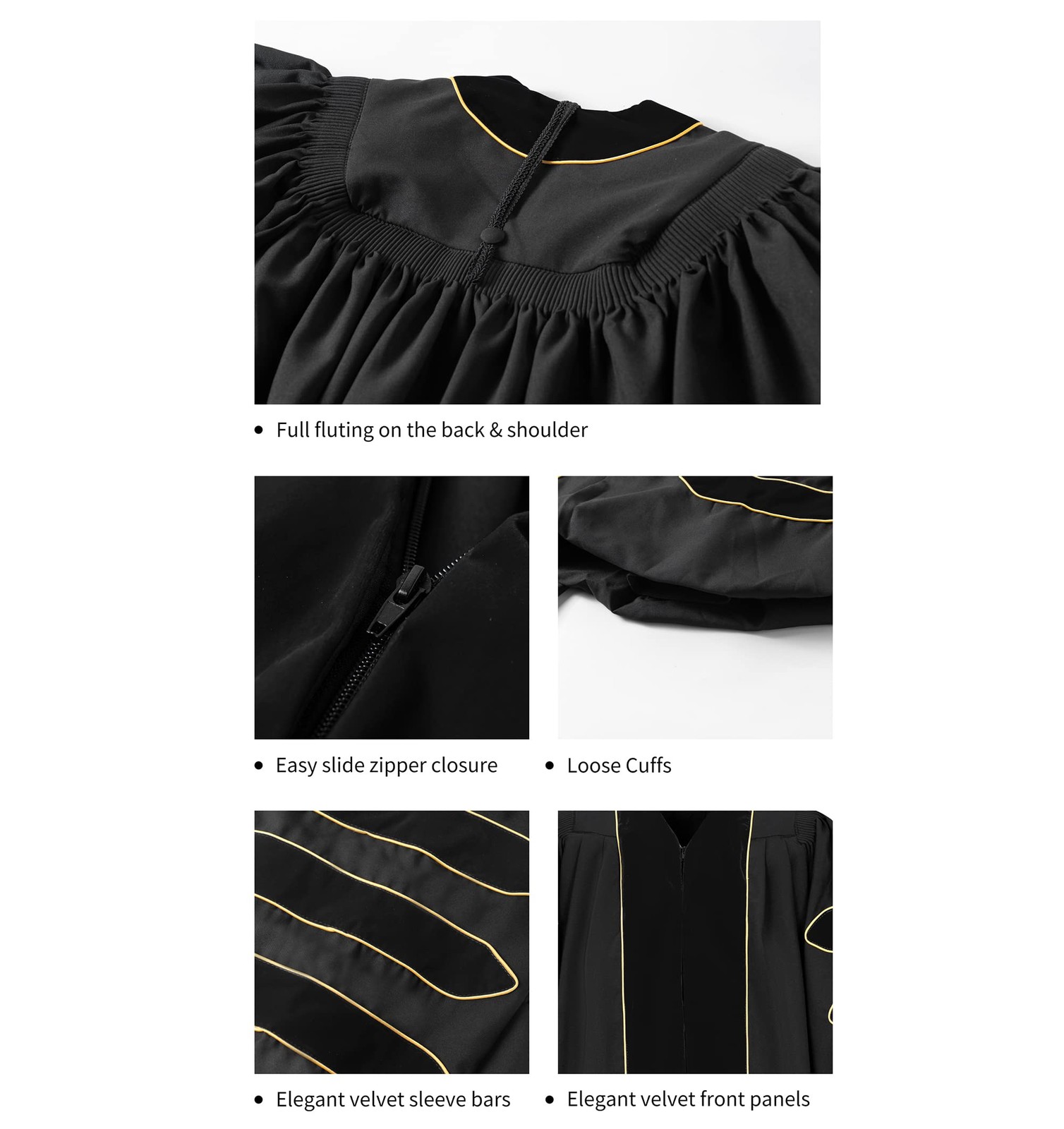 UIALECG Unisex Deluxe Doctoral Graduation Gown, Hood and 51, Black