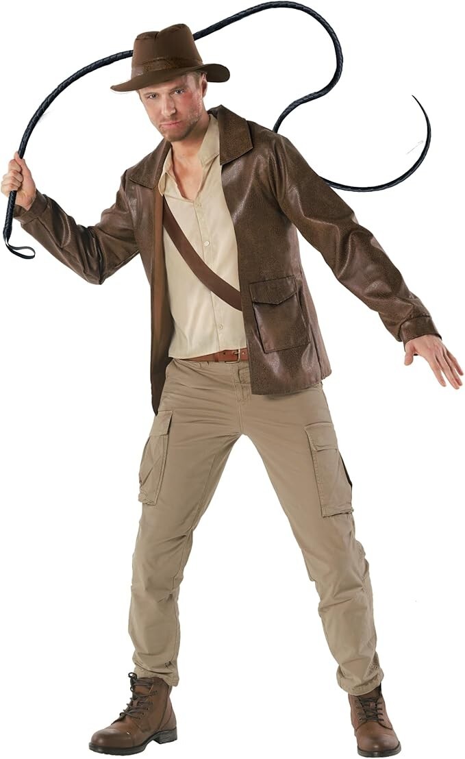 Men`s Indiana Jones Costume + Hat Movie Explorer Archaeologist Halloween M – 3XL