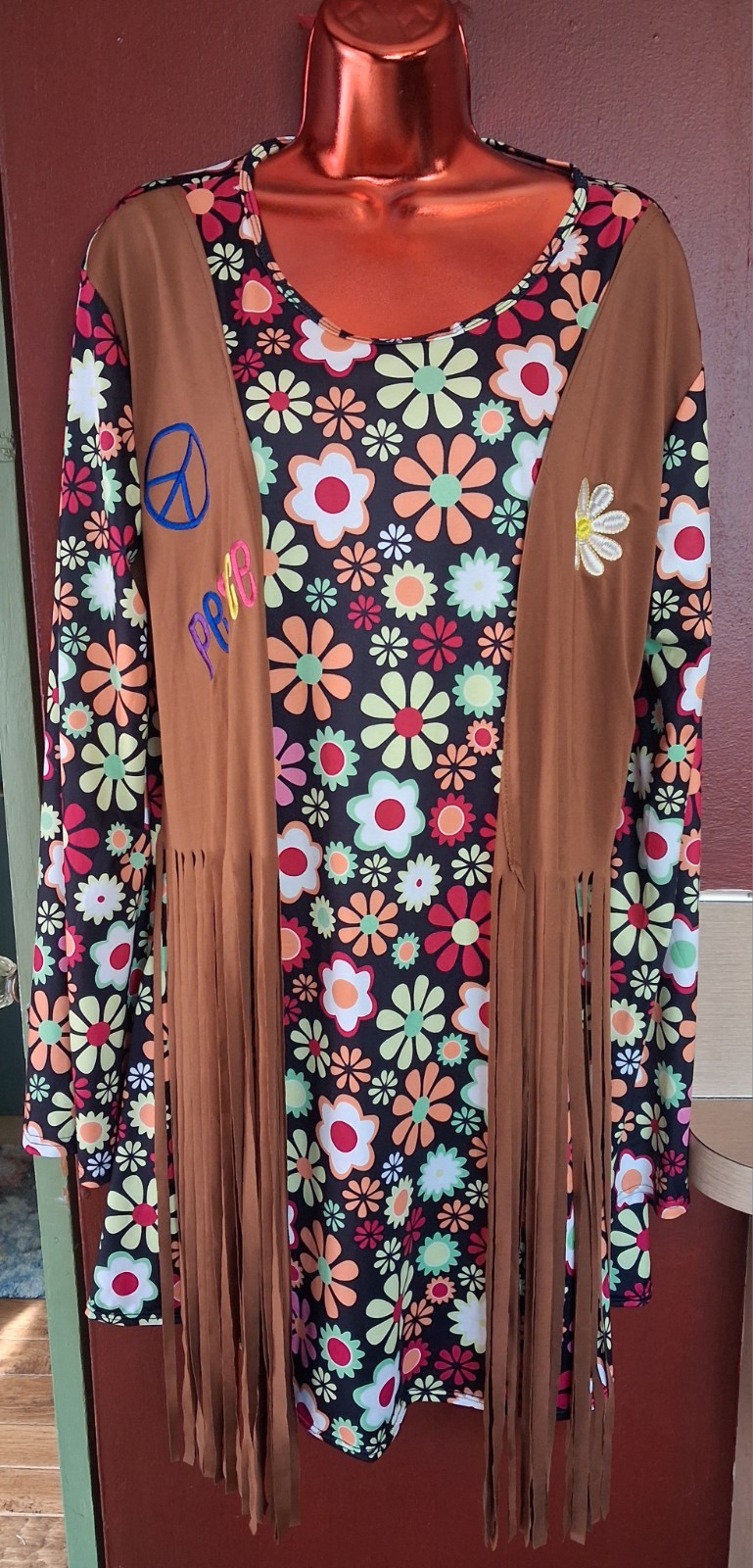 Women’s Hippie Costume Fringe Dress Large Halloween/Theater 1 PC.