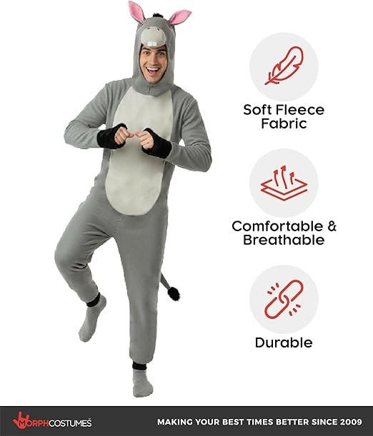 Morph Adult Donkey Costume Men`s Women`s Animal Jumpsuit Size S – XL Halloween