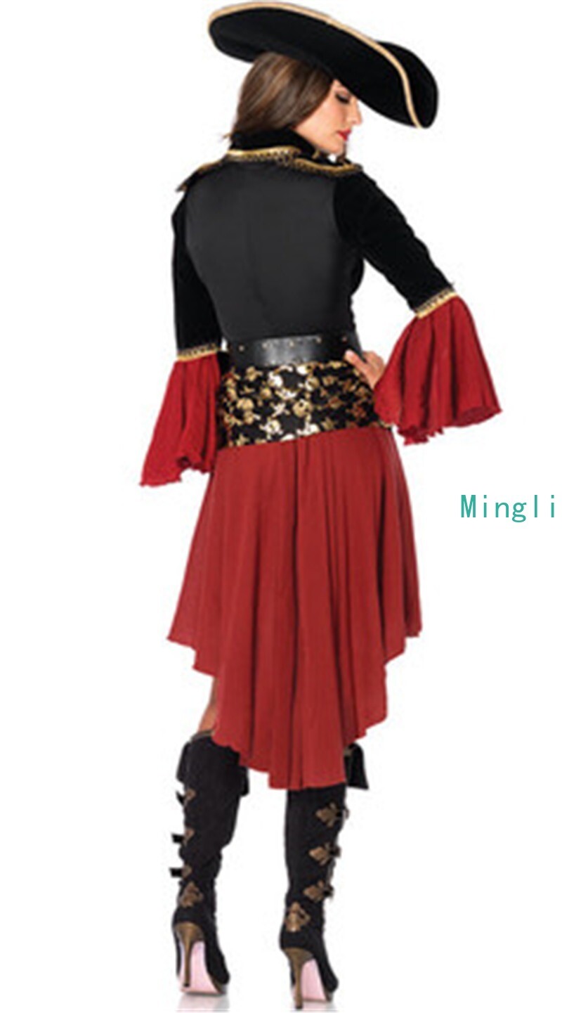 Halloween Red Pirate Captain Jack Costume Sparrow from Pirates Caribbean Women