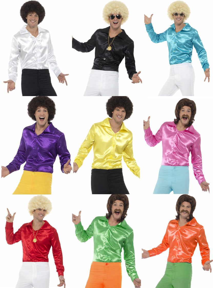 ADULT MENS 60S 70S DISCO COSTUME SATIN SHIRT DANCE FEVER SATURDAY NIGHT PIMP