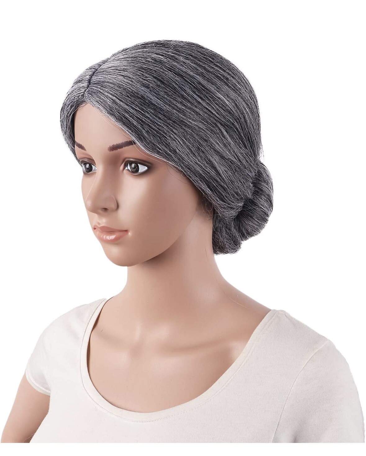 Grandmother Hair Elderly Old Lady Costume Granny Wig with Bun GUC
