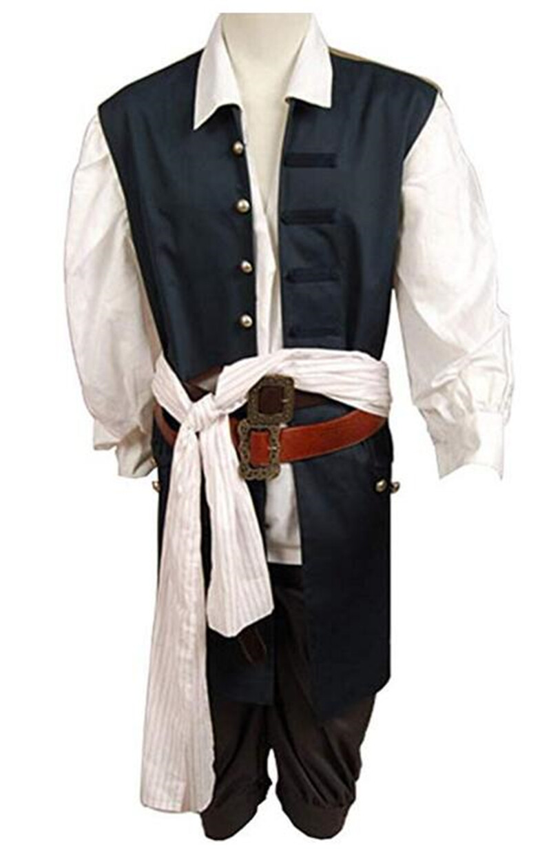 Pirates of the Caribbean Jack Sparrow Full Suit Cosplay Costume Outfit Coat Hot