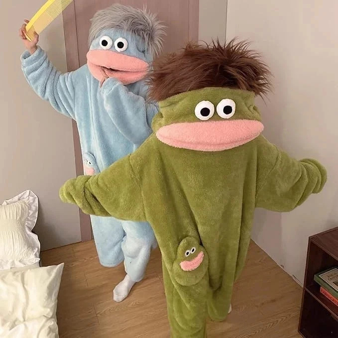 Cozy Silly Big Mouth Monster In Green With Cute Pocket, hilarious face Costumes