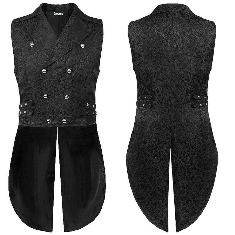Men’s Steampunk Vintage Tailcoat Jacket Gothic Victorian Vest/Black Brocade Vest