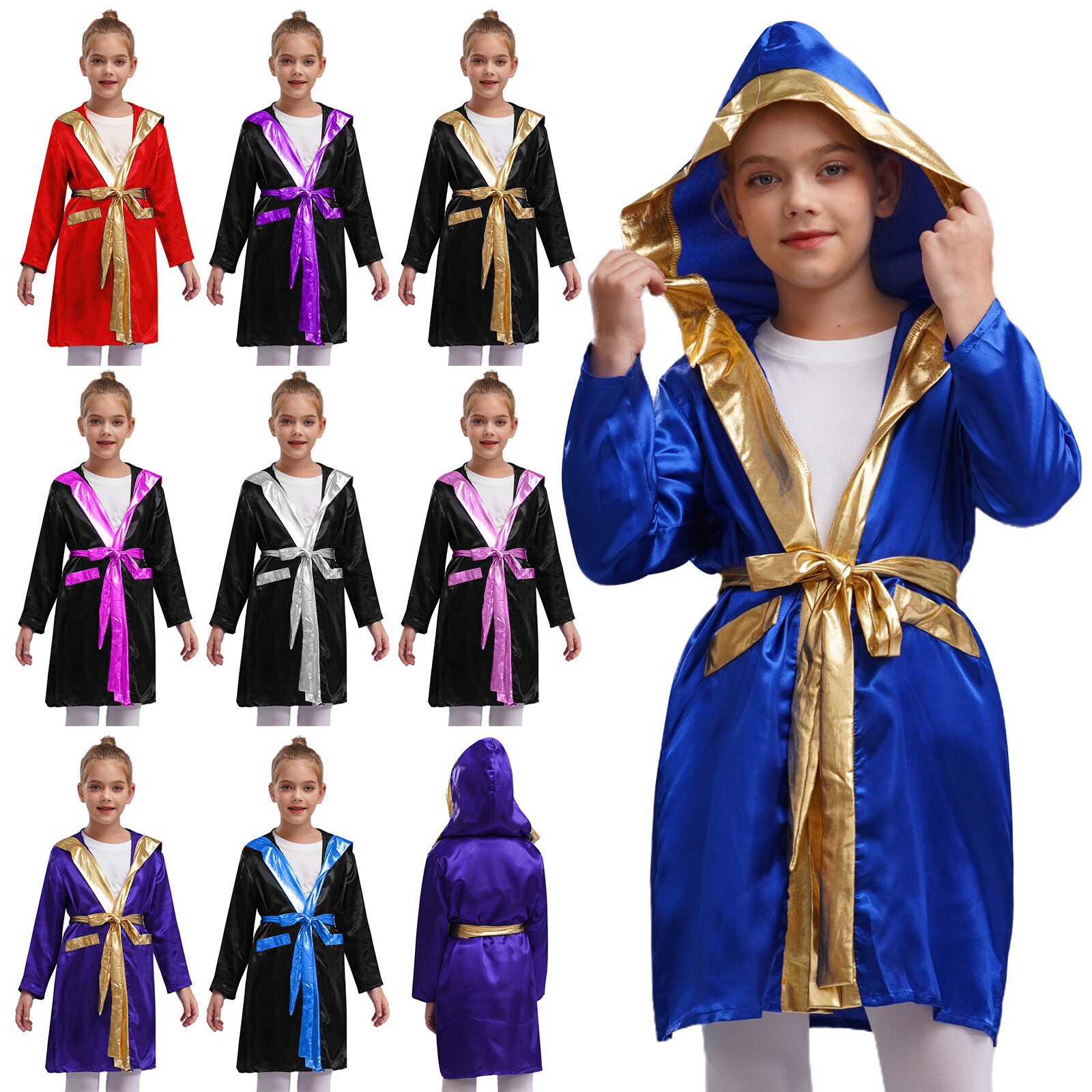 Kids Boy’s Cape Cosplay Robes Boxing Cloak With Belt Metallic Robe Athletic