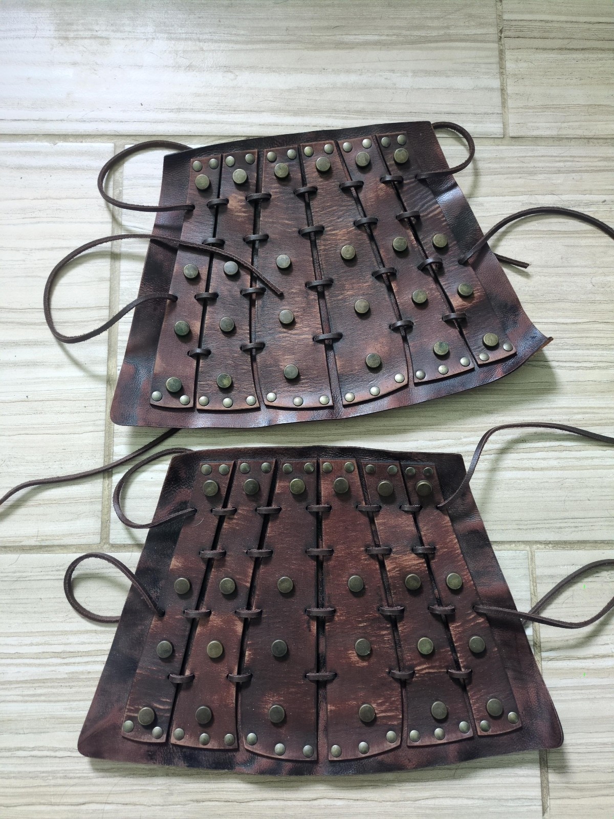 OutcastProps Apocalyptic Samurai Brown Studded Leather Bracers Pair LARP Cosplay