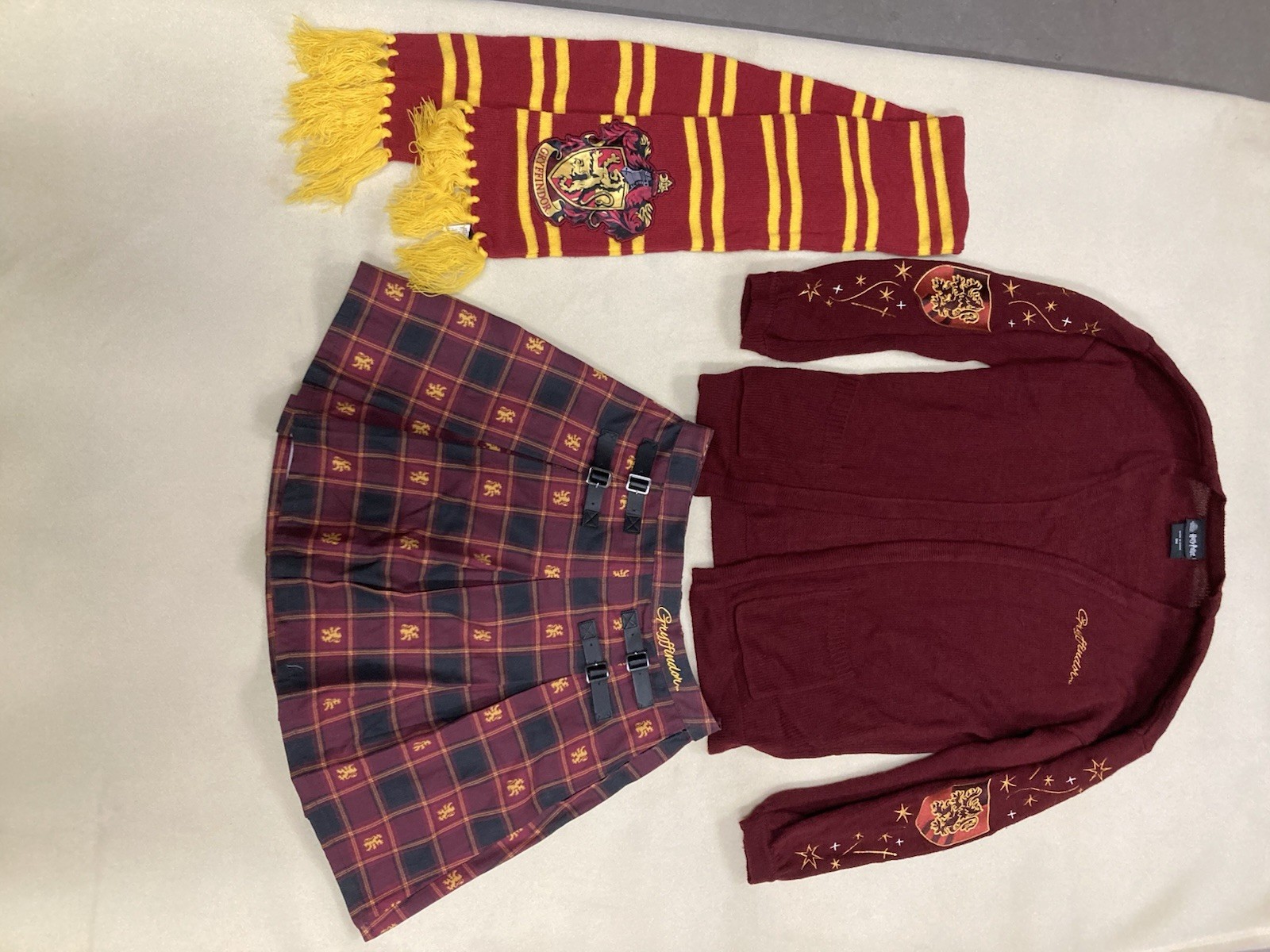 Harry Potter Gryffindor 3-Piece Outfit Set Cardigan Sweater, Skirt, Scarf