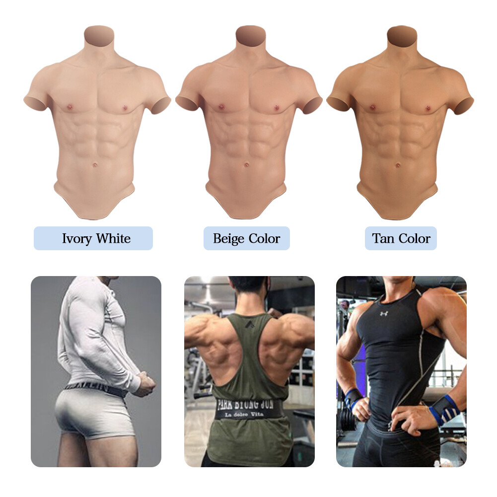 Silicone Muscle Chest Realistic BodySuit Male Fake Breast Plate Costume Cosplay