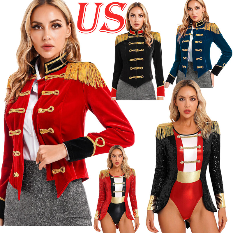Womens Circus Jacket Tassel Coat Long Sleeves Victorian Tailcoat Cosplay Costume