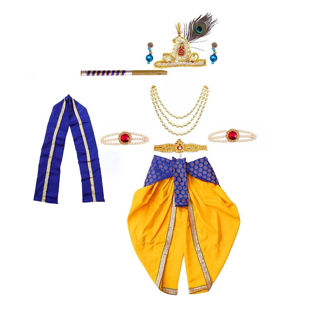 Little Kanha JI Costume for Kids With Dhoti,Patka,Mukut Bansuri And Kundal US