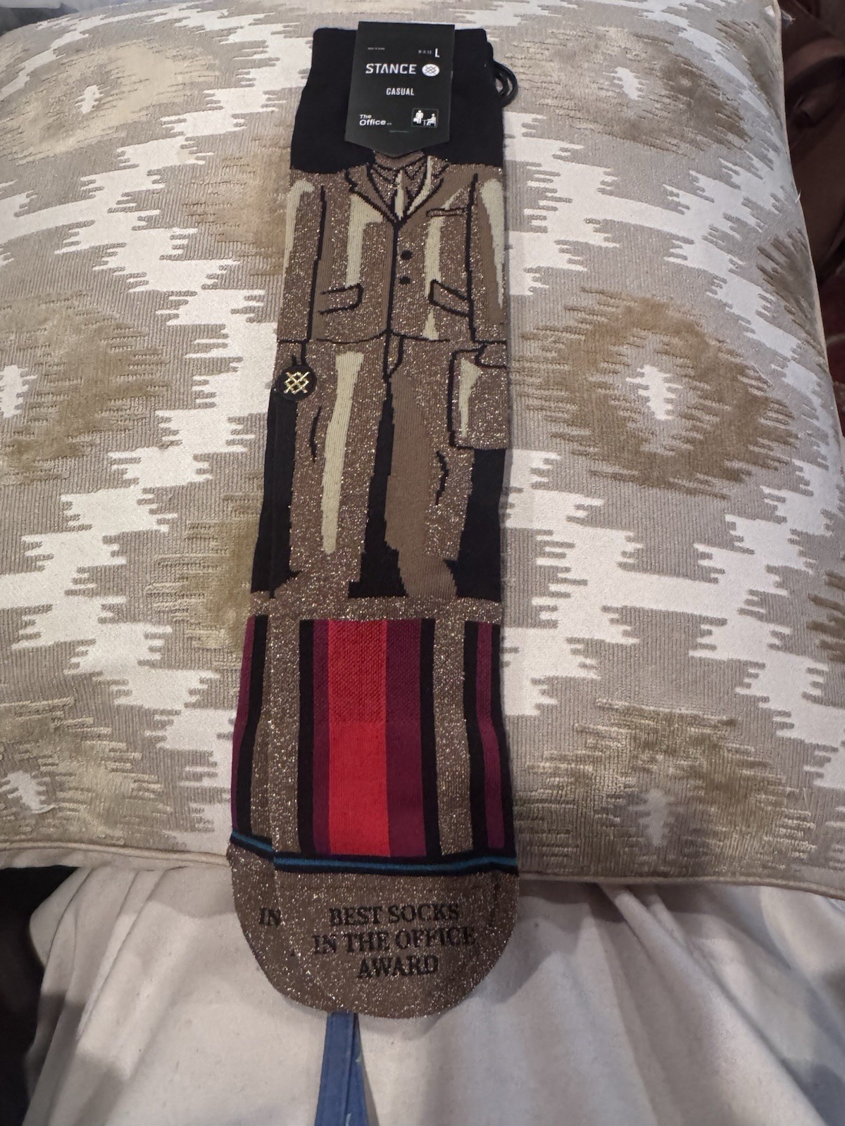 Stance The Office Suit Style Crew Socks L Brown Black Red Combed Cotton Blend