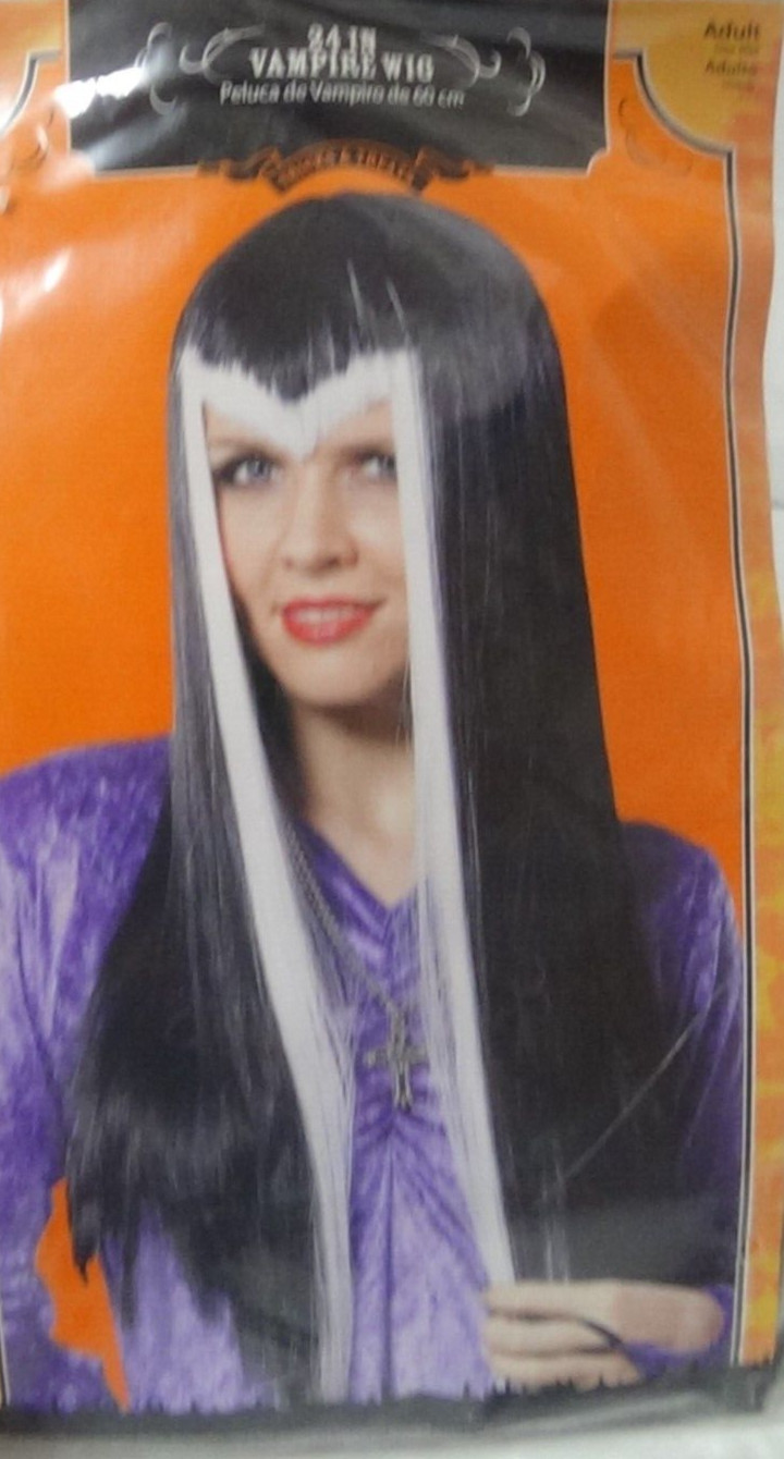 #299 Vampire Wig Adult Size Black and White 24″ Long Halloween Costume Cosplay