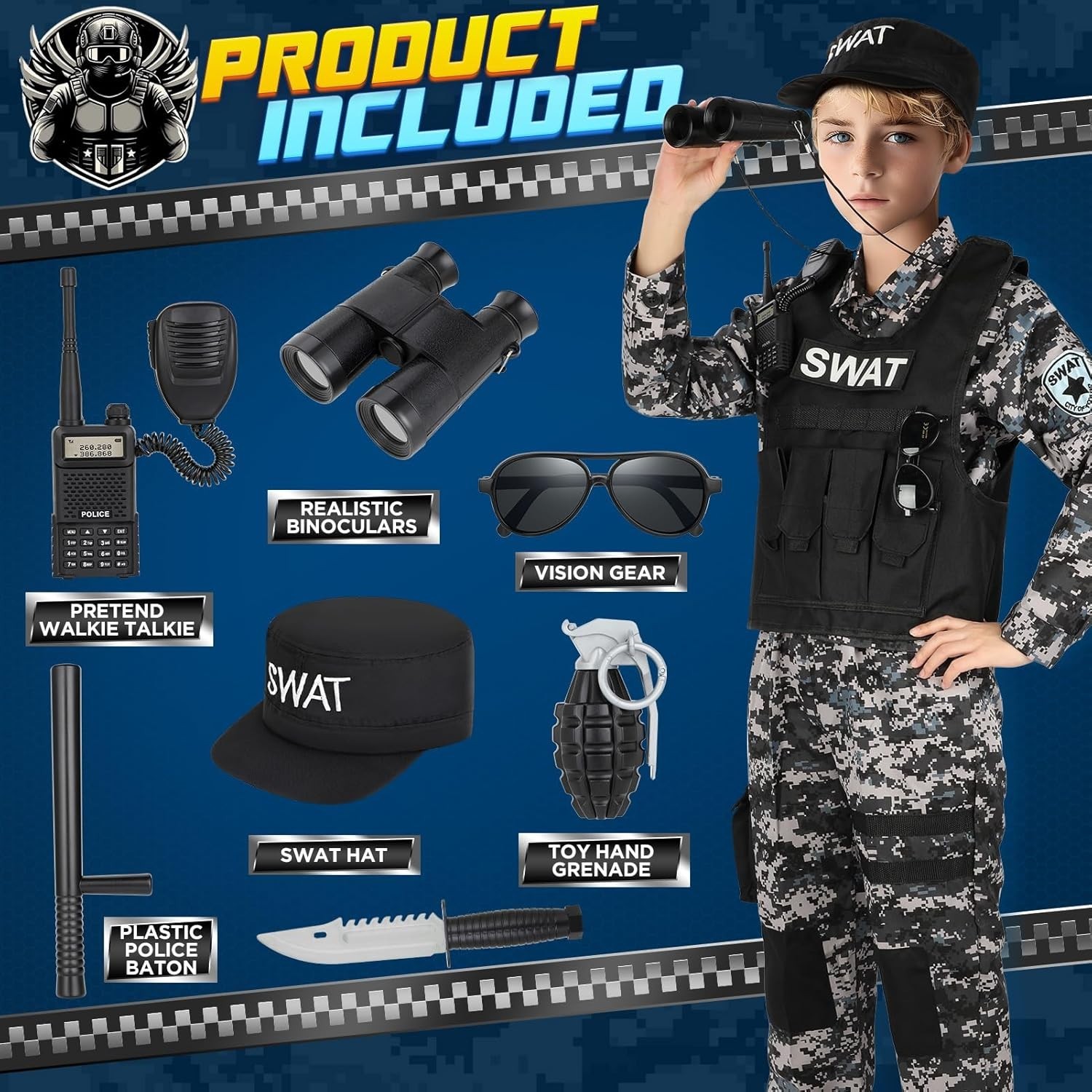 SWAT Police Costume for Kids, Kids Police Costume for Boys with SWAT Vest, Hallo