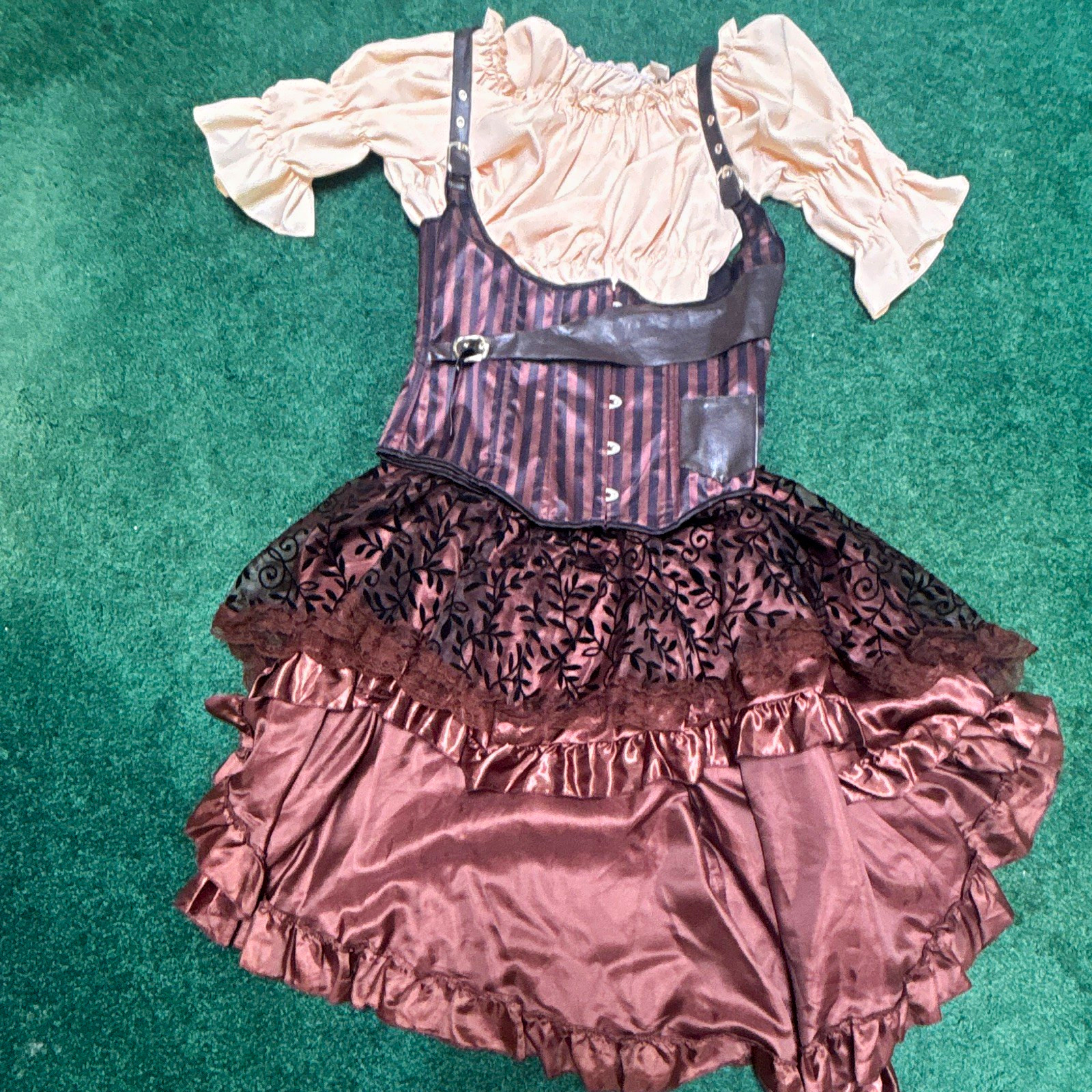 Steampunk Women’s 2XL Costume Complete Outfit Corset Dress Top Ruffle Skirt
