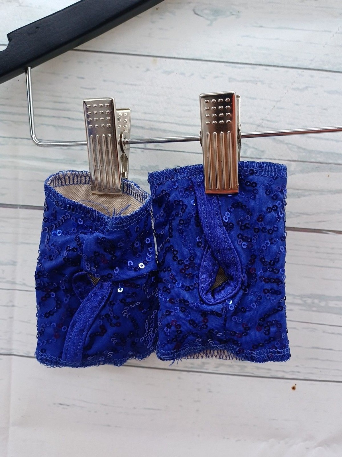 Weissman Blue Dance Leotard With Sequined Mittens Sz MC Child M Sequin
