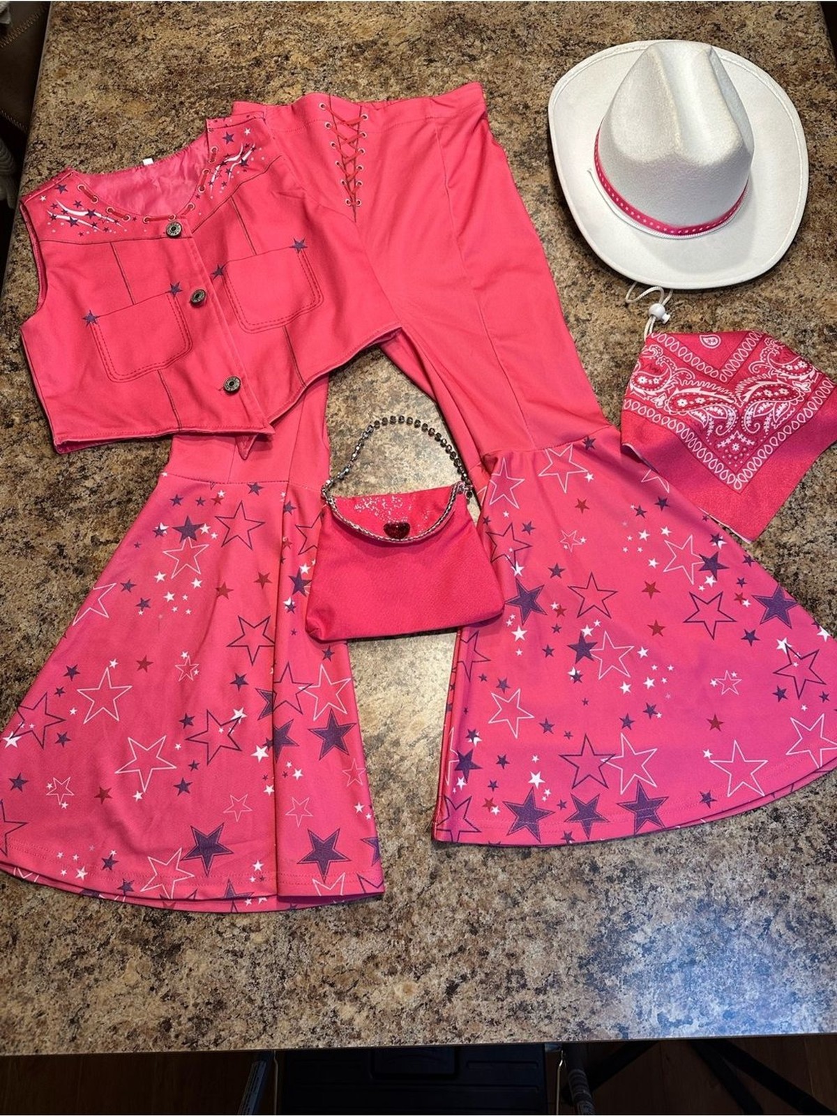 Kidinix Hot Pink Star Print Cowgirl Set with Matching Bag, Bandana and Hat 9-10y