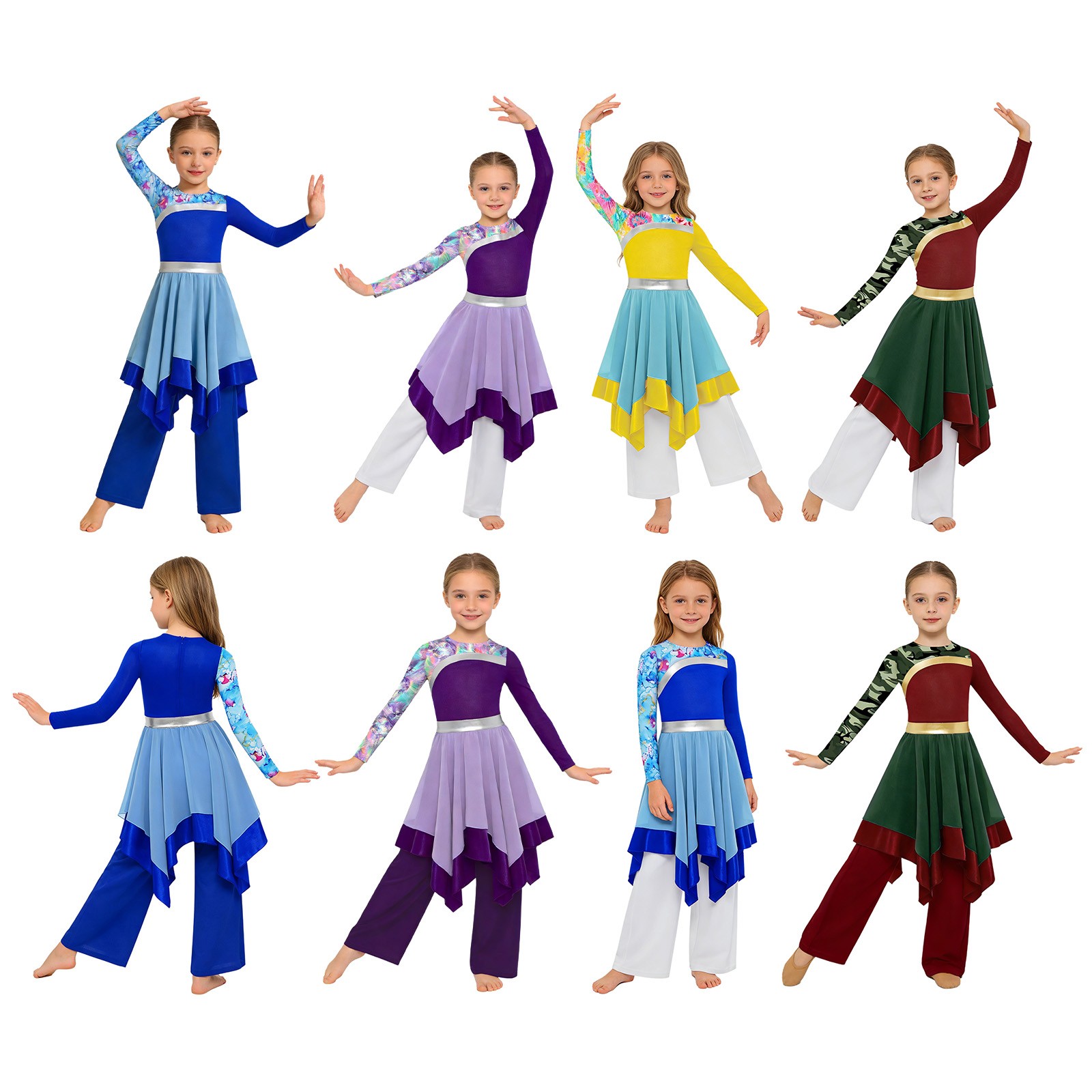 US YiZYiF Girls Worship Costume With Wide Leg Pants Lyrical Praise Dance Dress