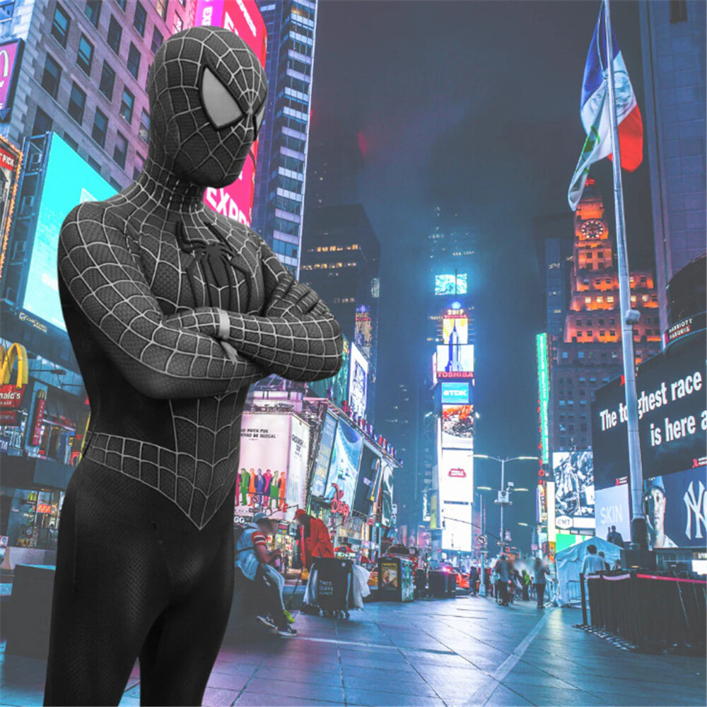 Black Venom Spiderman Jumpsuit Cosplay 3D Logo Bodysuit Men Costume Halloween