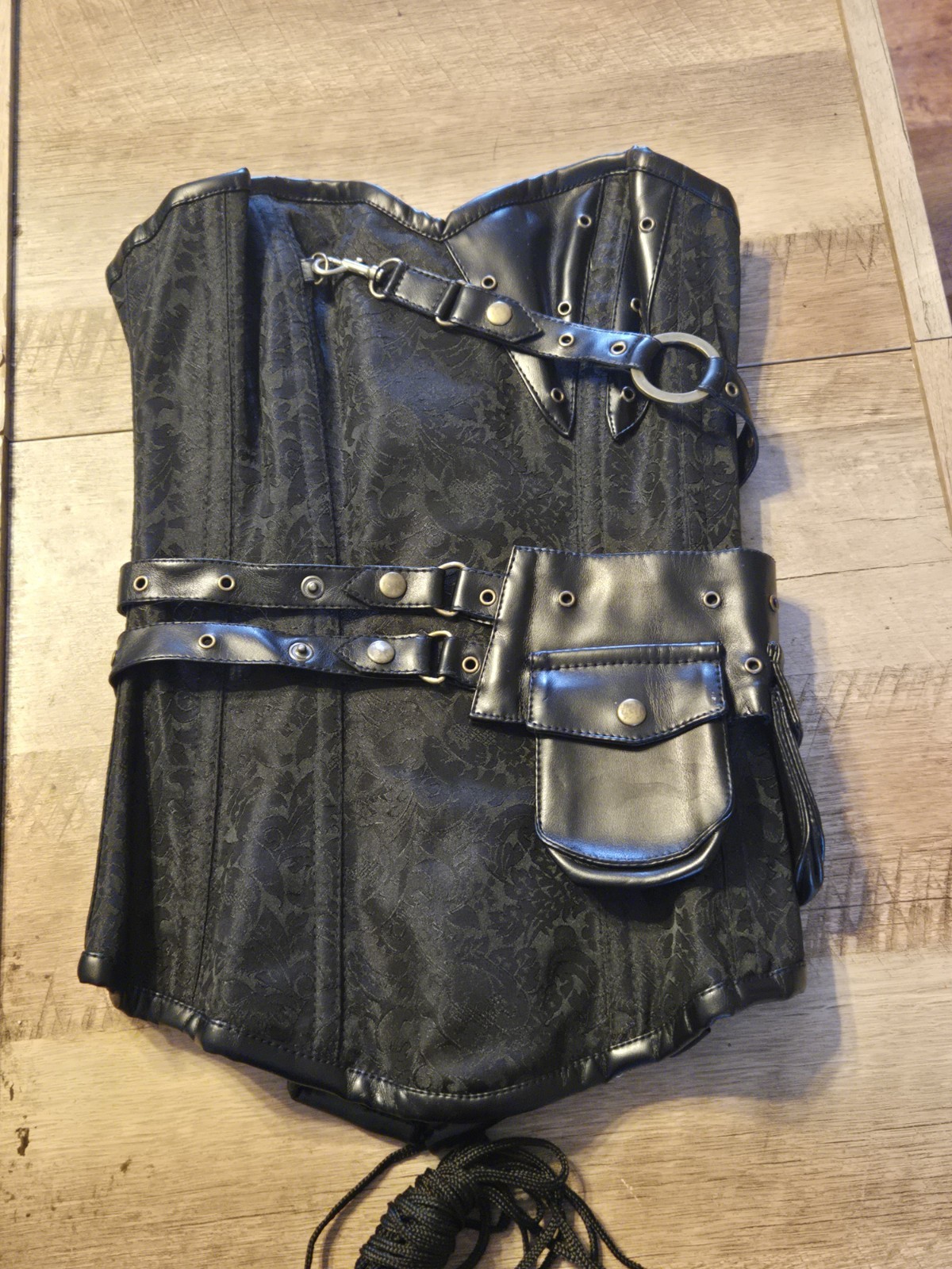 NWT 3pc Set Corset Super Store Steampunk Black Brocade Corset Gothic Utility S