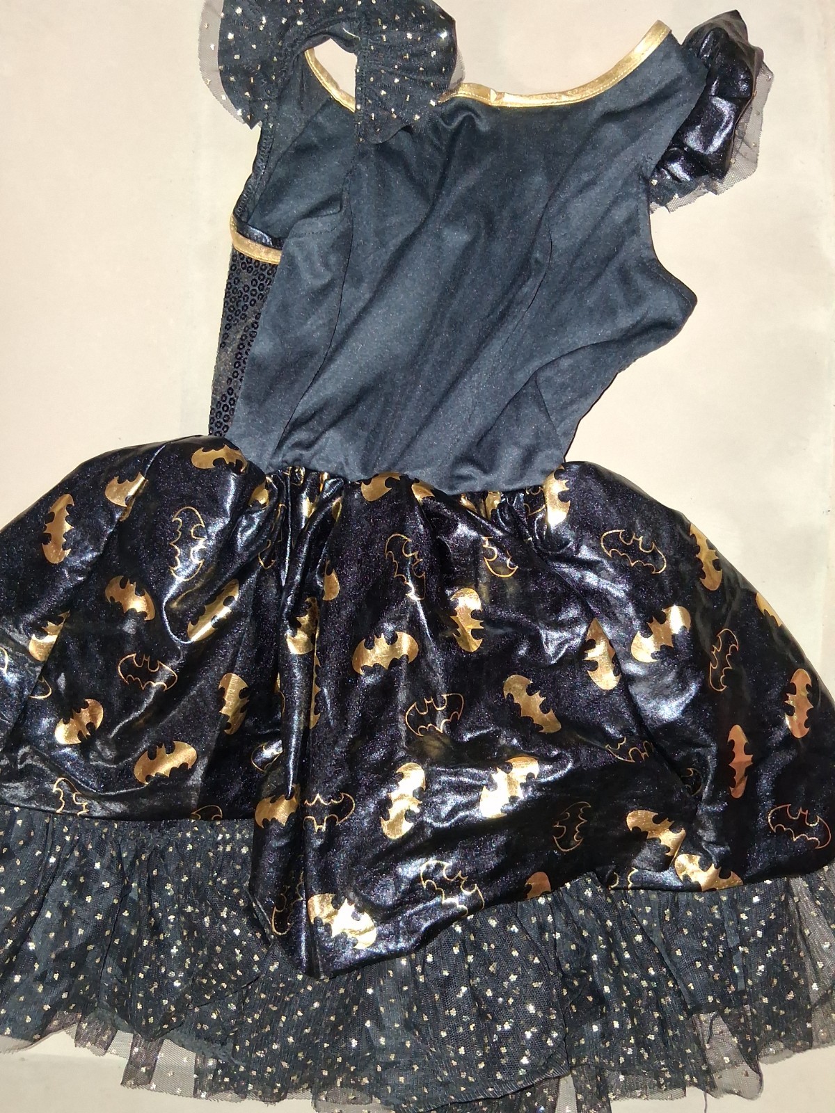 DC Batman Sequined Girls Dress Costume Black/Gold Polyester Size M
