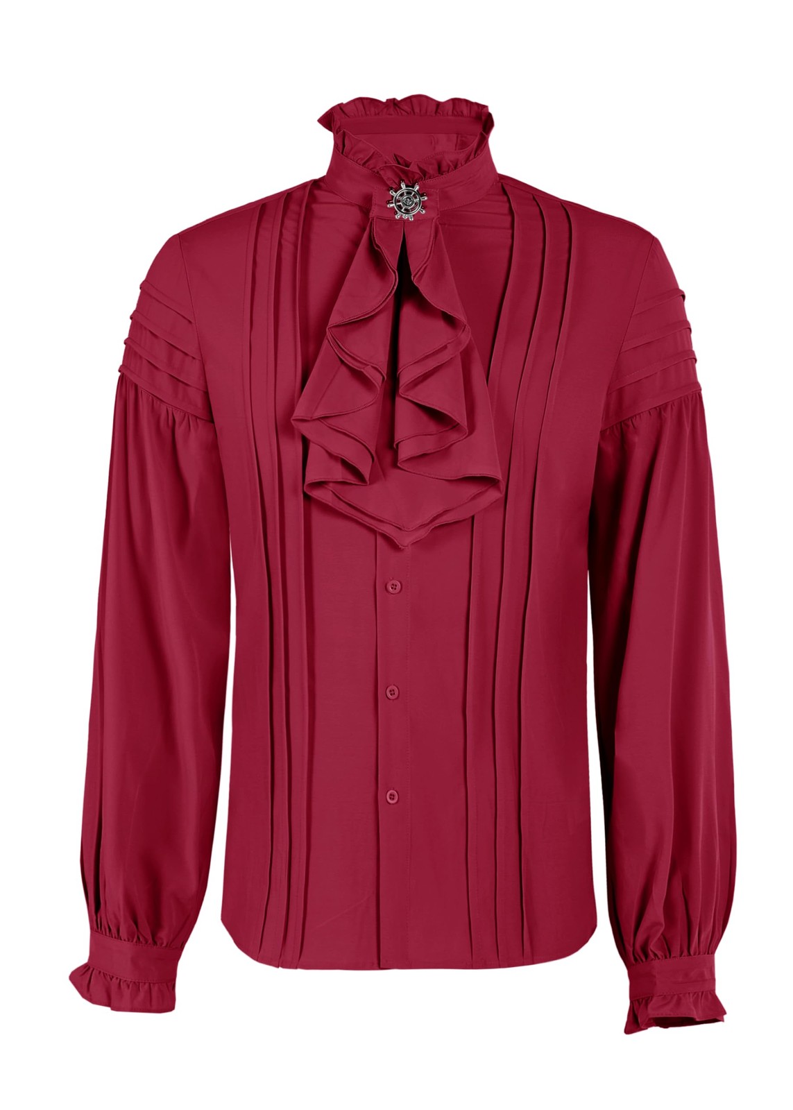 Runcati Mens Pirate Medieval Shirts Ruffle Steampunk Victorian Large, Red