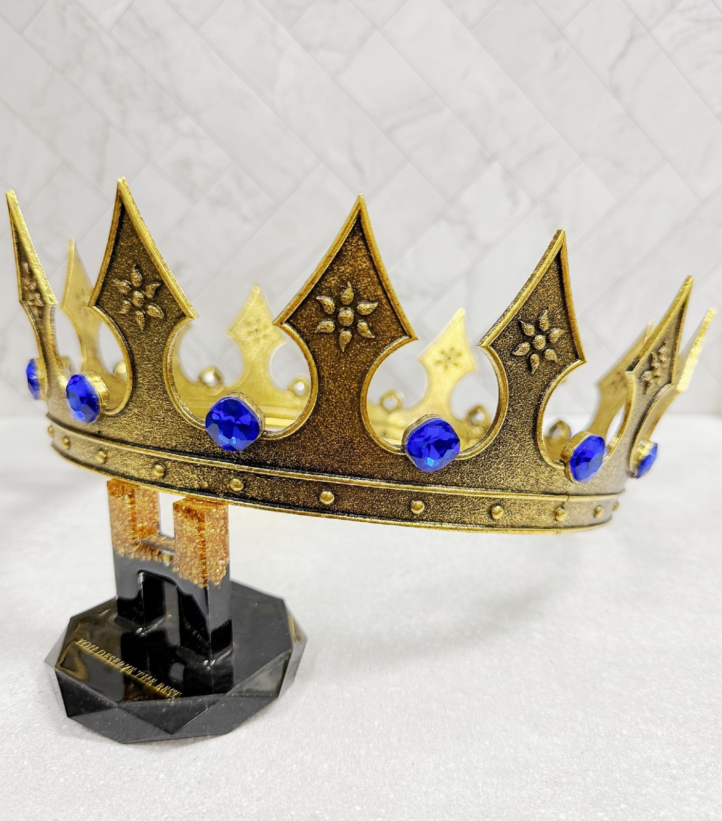 Regal Gold Crown, Royal Renaissance Crown, Medieval Costume, Blue Stone Crown