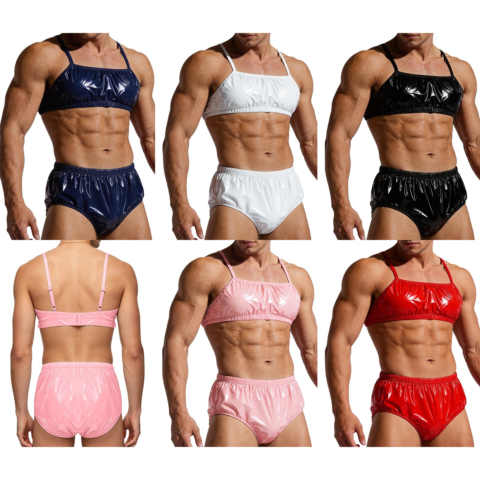 US YiZYiF Men Adaptive Bra with Panty Diaper Swimwear Crossdressing Outfits