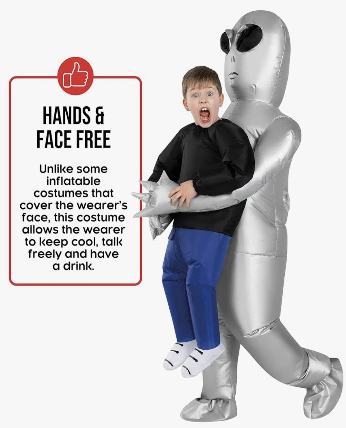 NEW Morph Silver Alien Pick Me Up Inflatable Kids Costume One Size