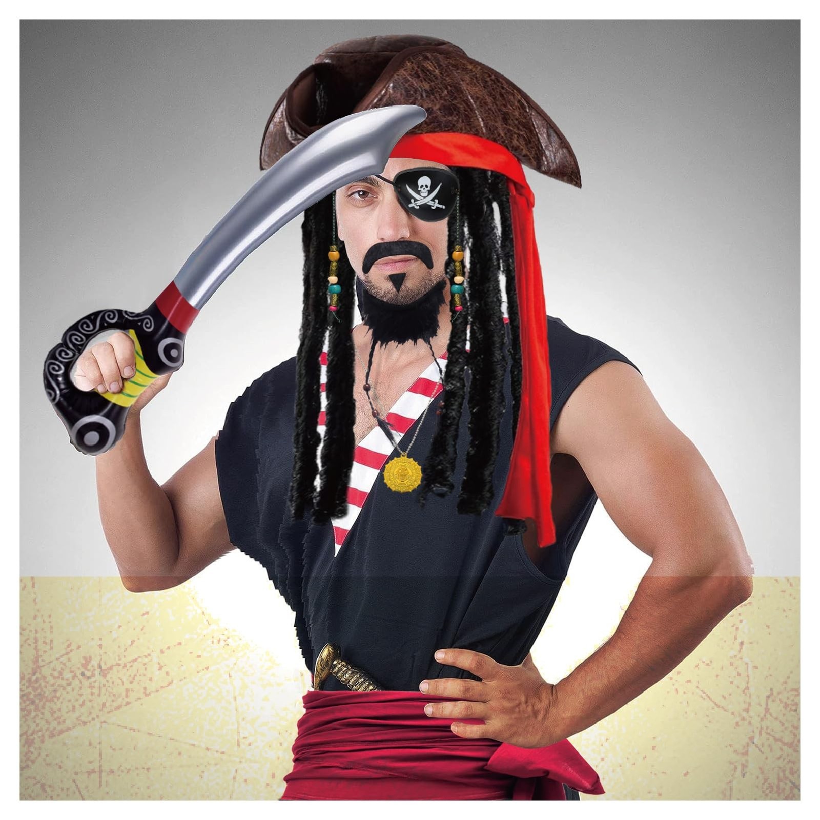 Pirate Costume – Adult Pirate Accessories: Hat, Sash, Eye Patch, Skull Neckla…